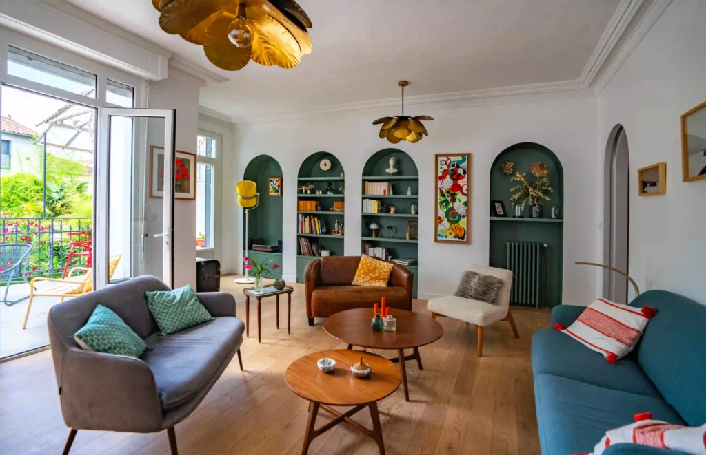 Maison de ville restauration Bordeaux séjour et terrasse - Princz de la Chapelle