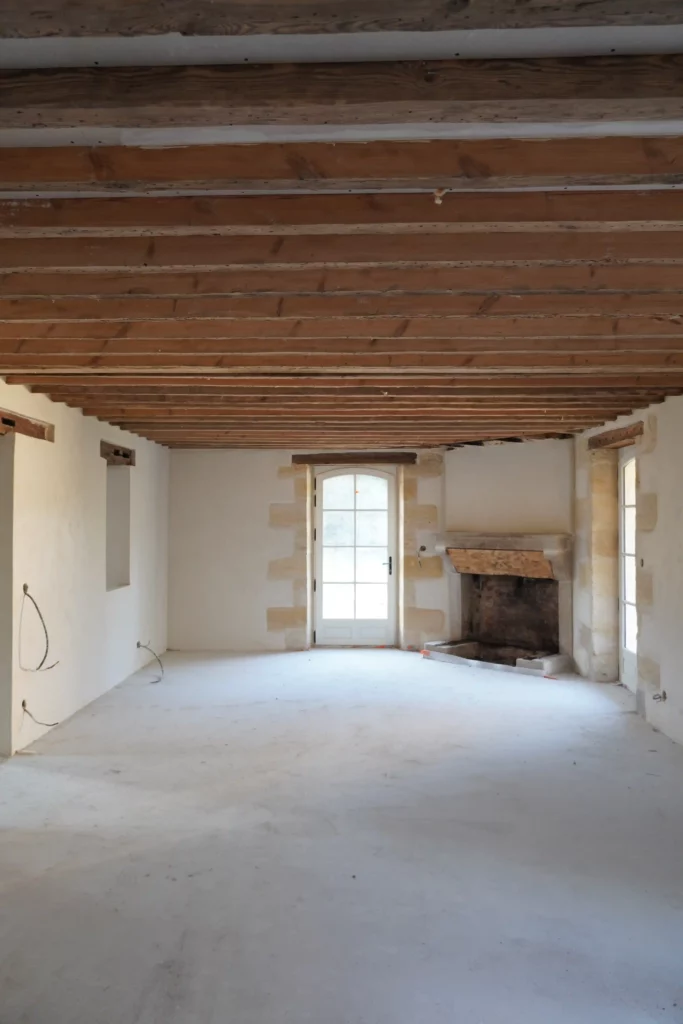 Restauration et extension en Gironde chantier séjour - Princz de la Chapelle